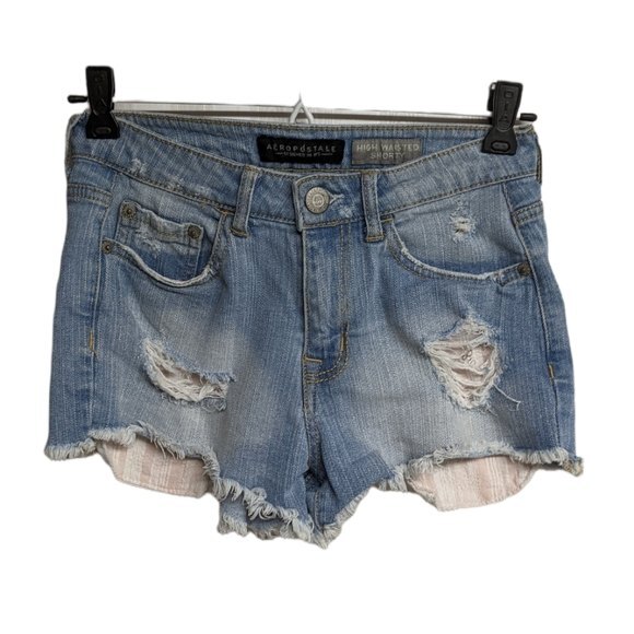 Aeropostale Shorts Women Size 0 High Waisted Shorty Denim Distressed Ripped Sz 0 - Picture 1 of 7